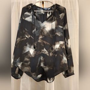 Simply Vera By Vera Wang Abstract Tie-Front Blouse - Black, Blue, and Gray